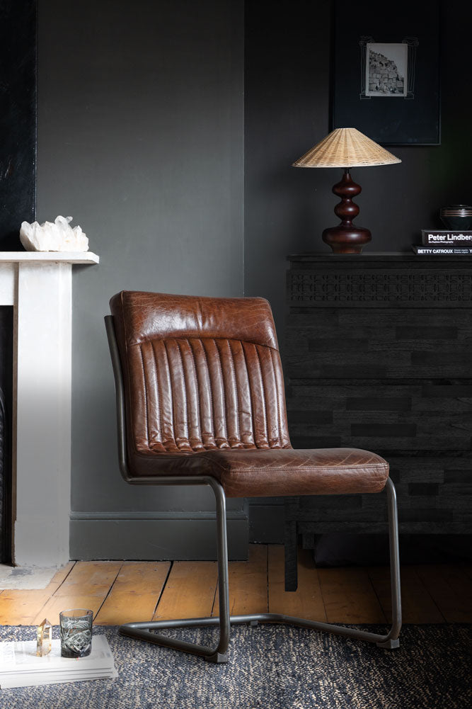 Ribbed Antique-Style Brown Leather Chair