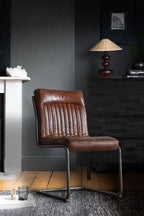 Ribbed Antique-Style Brown Leather Chair