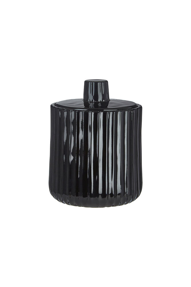 Ribbed Black Glass Storage Canister