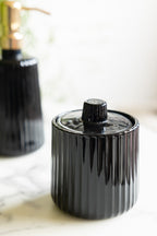 Ribbed Black Glass Storage Canister