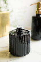 Ribbed Black Glass Storage Canister