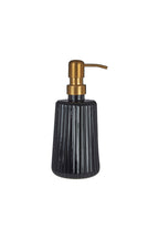 Ribbed Black Glass & Gold Effect Soap Dispenser - 350ml