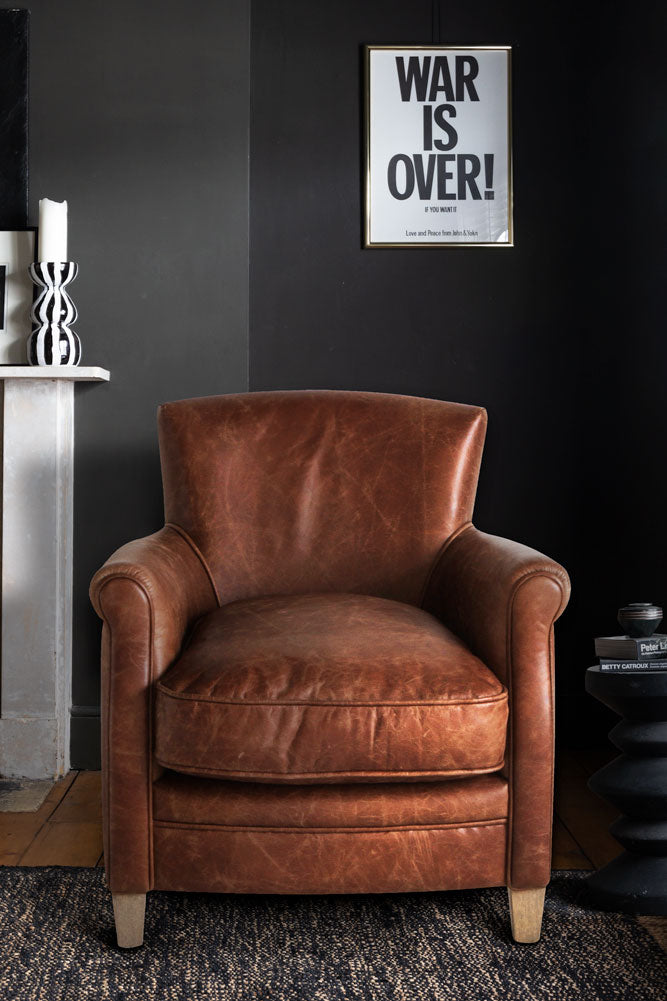 Vintage-Style Dark Brown Leather Armchair