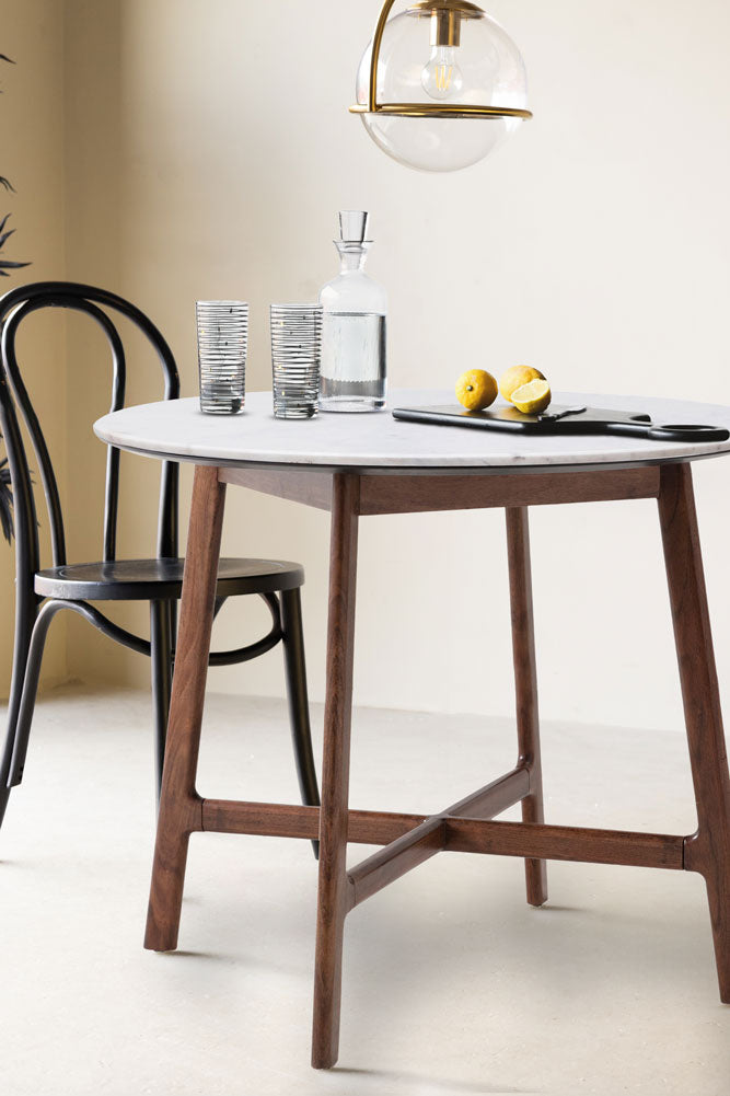 Round Acacia & Marble Dining Table