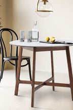 Round Acacia & Marble Dining Table