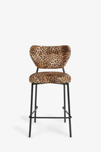 Set Of 2 Bar Stools in Leopard Print Velvet