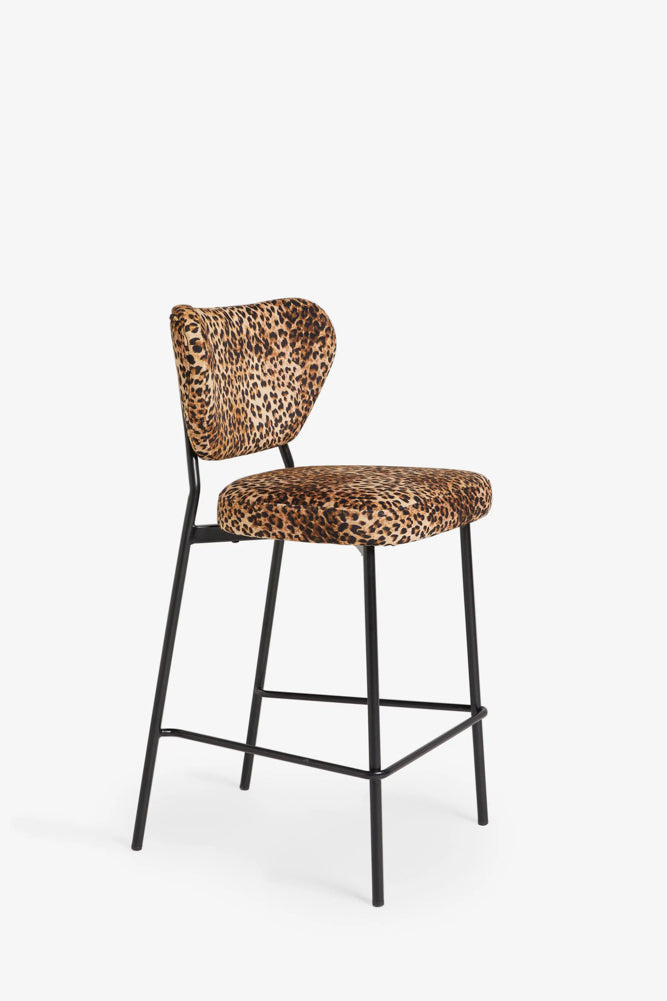 Set Of 2 Bar Stools in Leopard Print Velvet