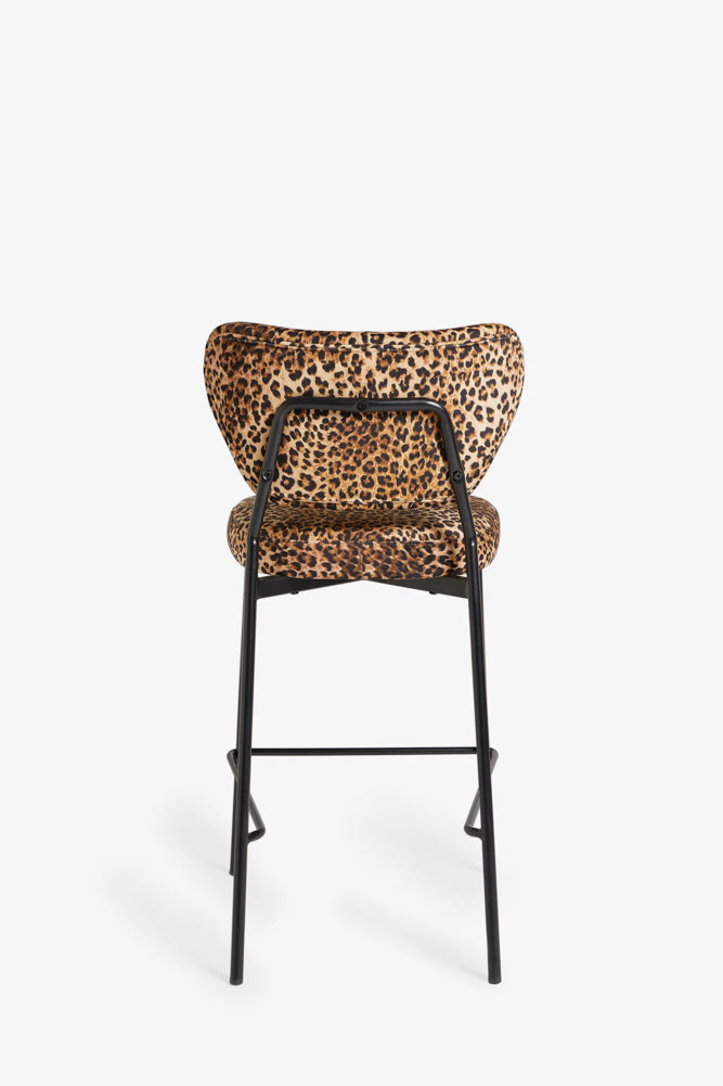 Set Of 2 Bar Stools in Leopard Print Velvet