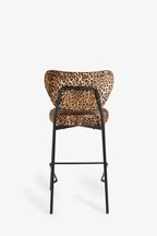 Set Of 2 Bar Stools in Leopard Print Velvet