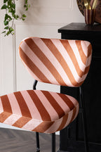 Set Of 2 Bar Stools in Pink & Amber Stripe Velvet