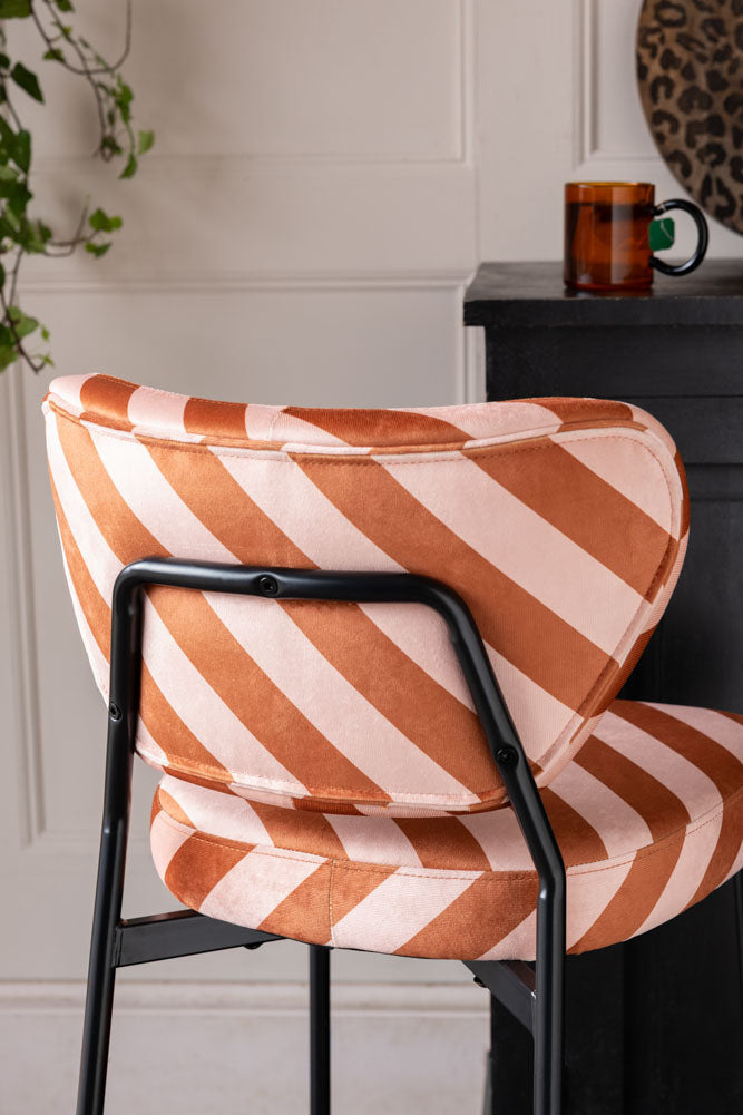 Set Of 2 Bar Stools in Pink & Amber Stripe Velvet