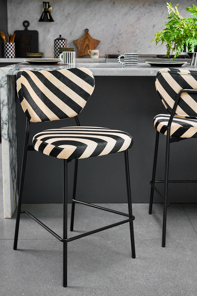 Set Of 2 Bar Stools in Stripe Velvet