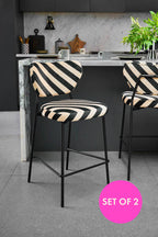 Set Of 2 Bar Stools in Stripe Velvet