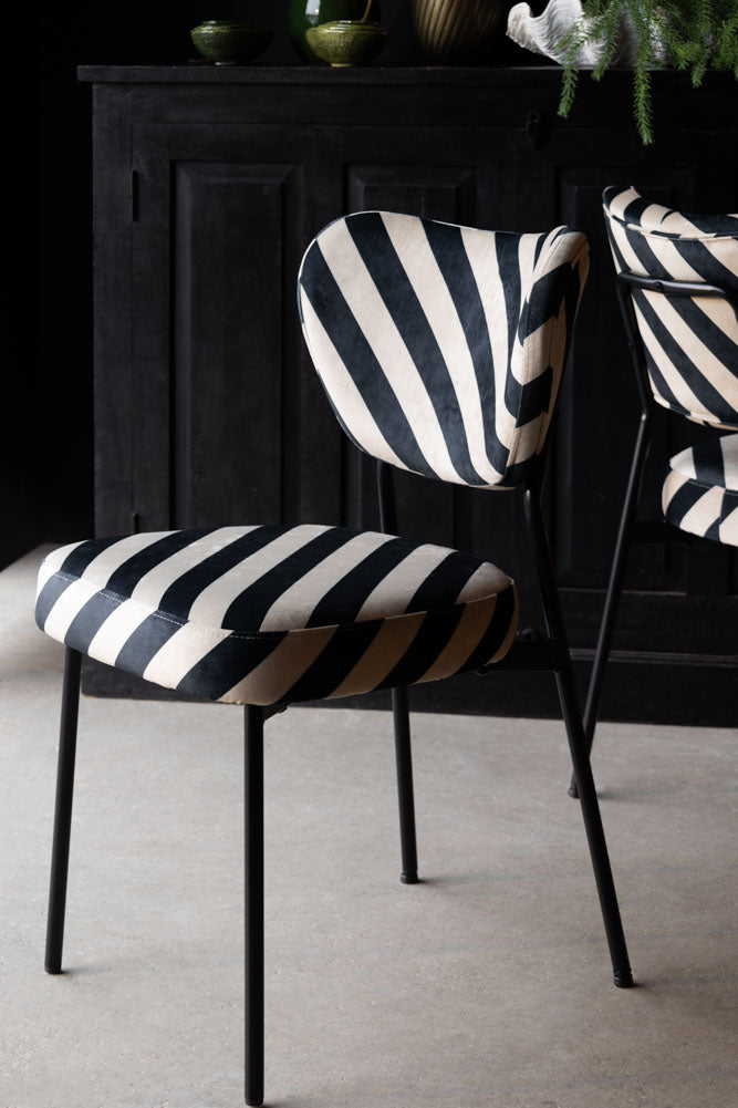 Set Of 2 Dining Chairs In Stripe Velvet