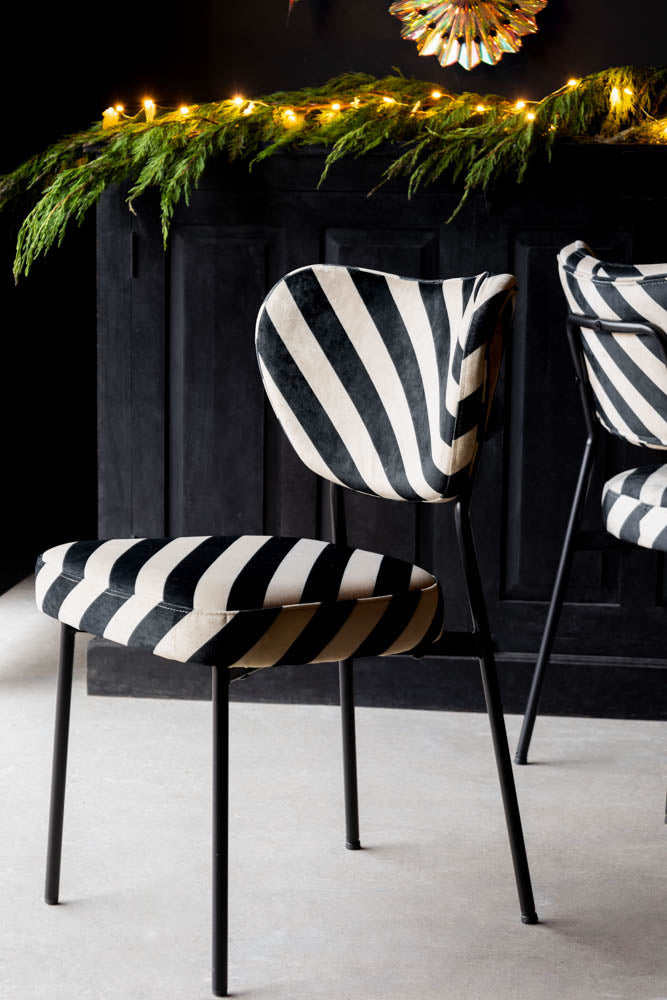 Set Of 2 Dining Chairs In Stripe Velvet