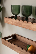 Set Of 2 Natural Wooden Scalloped Wall Shelves