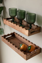 Set Of 2 Natural Wooden Scalloped Wall Shelves