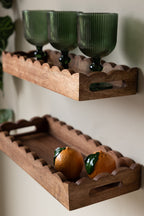 Set Of 2 Natural Wooden Scalloped Wall Shelves