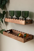 Set Of 2 Natural Wooden Scalloped Wall Shelves