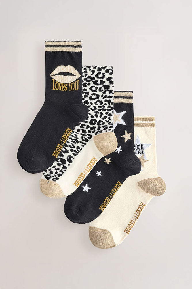 Set Of 4 Leopard & Animal Print Socks