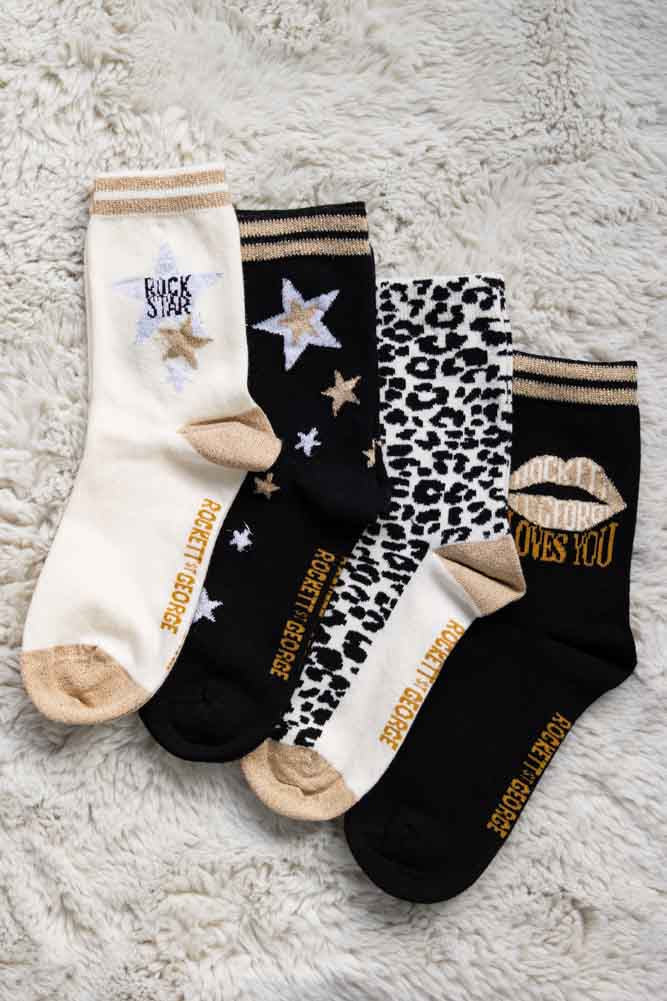 Set Of 4 Leopard & Animal Print Socks