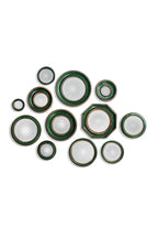 Set of 12 Antique Green & Gold Convex Framed Mirrors