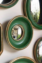 Set of 12 Antique Green & Gold Convex Framed Mirrors