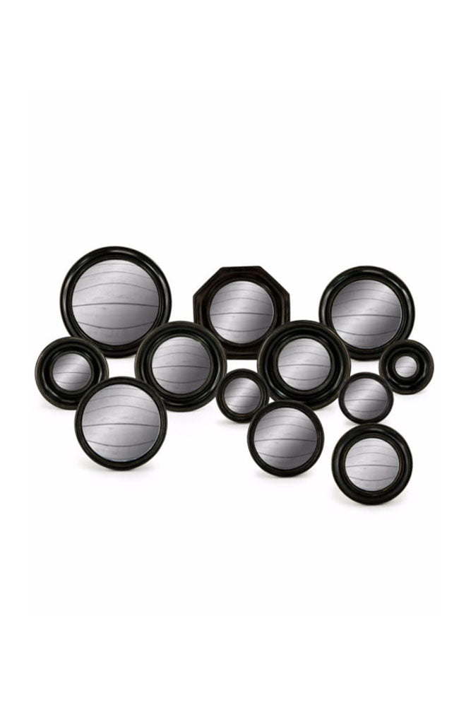 Set of 12 Black Convex Framed Mirrors