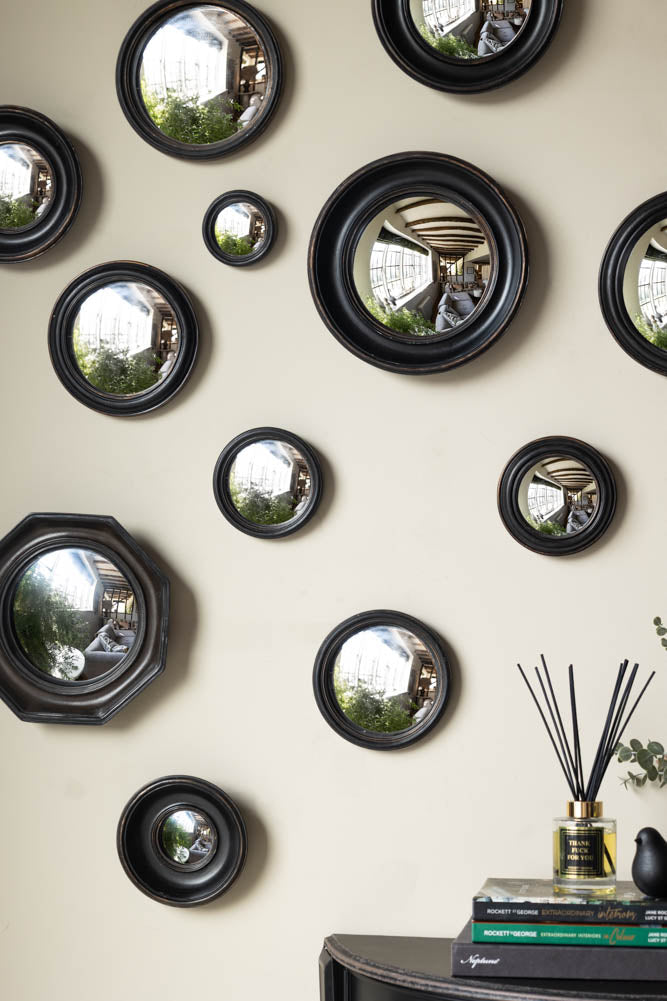 Set of 12 Black Convex Framed Mirrors