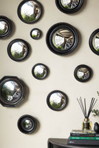 Set of 12 Black Convex Framed Mirrors