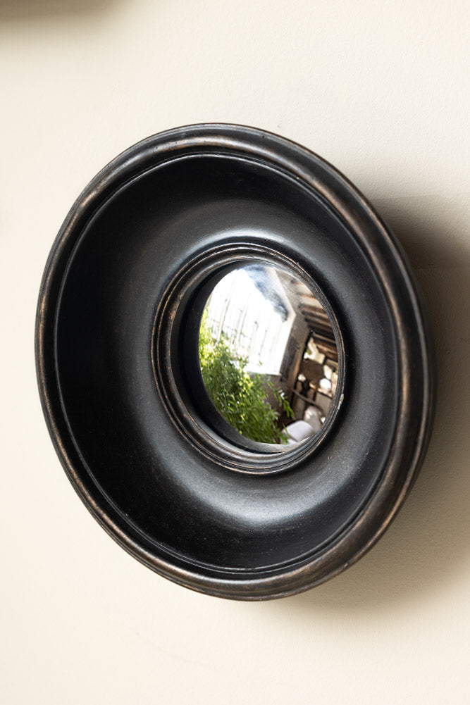 Set of 12 Black Convex Framed Mirrors
