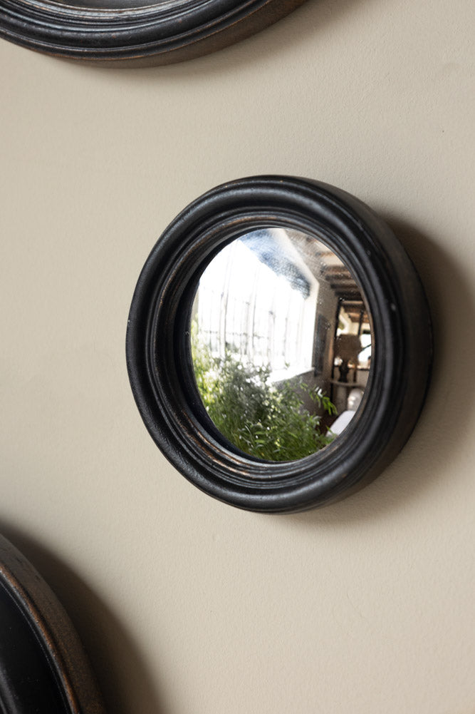 Set of 12 Black Convex Framed Mirrors