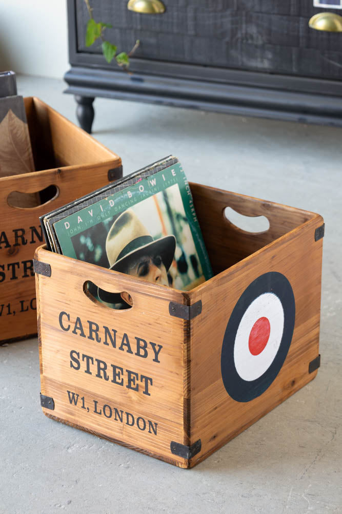 Set of 2 Antiqued Wooden Storage Boxes