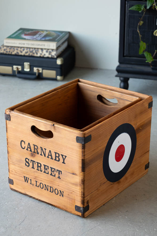 Set of 2 Antiqued Wooden Storage Boxes