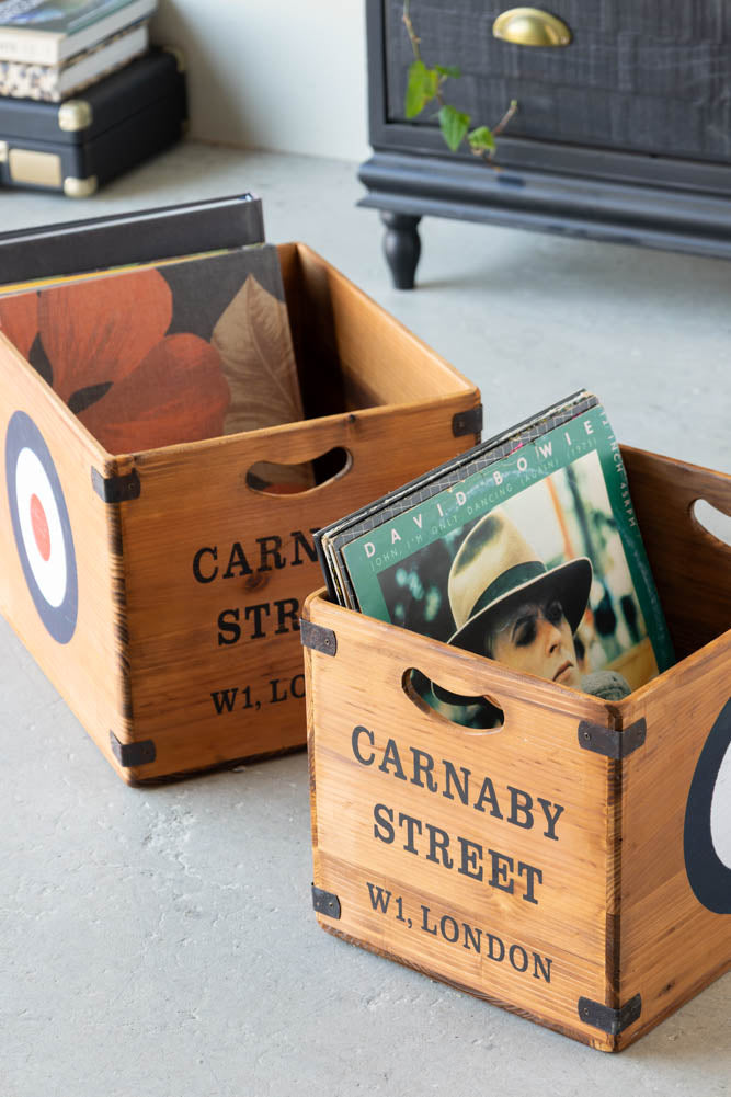 Set of 2 Antiqued Wooden Storage Boxes