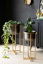 Set of 2 Black Planters With Gold Stand