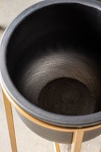 Set of 2 Black Planters With Gold Stand