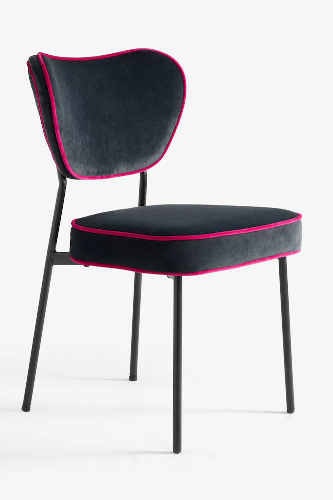 Set of 2 Dining Chairs in Charcoal & Pink Velvet