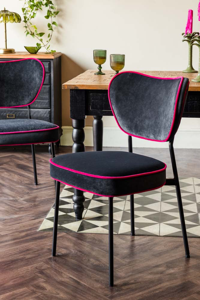 Set of 2 Dining Chairs in Charcoal & Pink Velvet