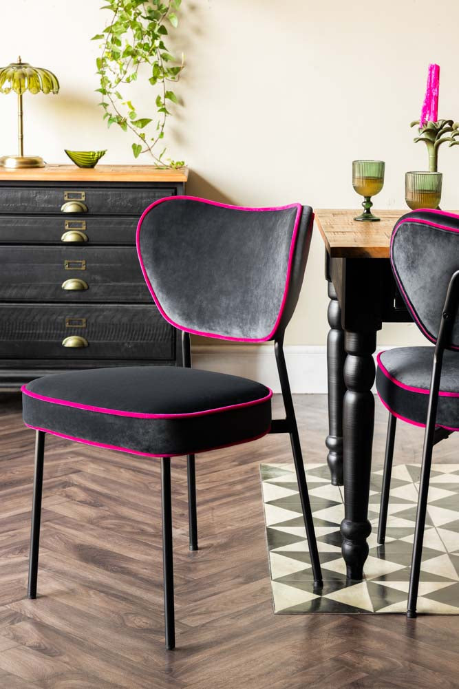 Set of 2 Dining Chairs in Charcoal & Pink Velvet