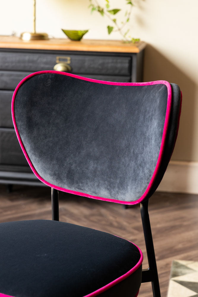 Set of 2 Dining Chairs in Charcoal & Pink Velvet
