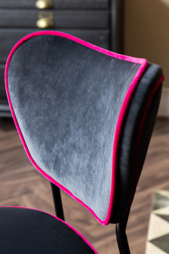 Set of 2 Dining Chairs in Charcoal & Pink Velvet