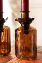 Set of 2 Embossed Glass Bottles in Amber