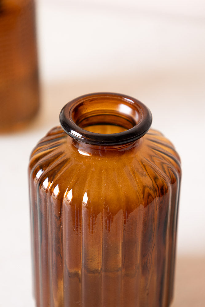 Set of 2 Embossed Glass Bottles in Amber