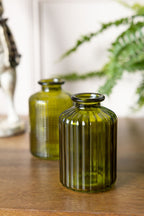 Set of 2 Embossed Glass Bottles in Green