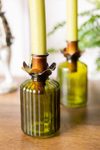 Set of 2 Embossed Glass Bottles in Green