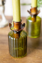 Set of 2 Embossed Glass Bottles in Green
