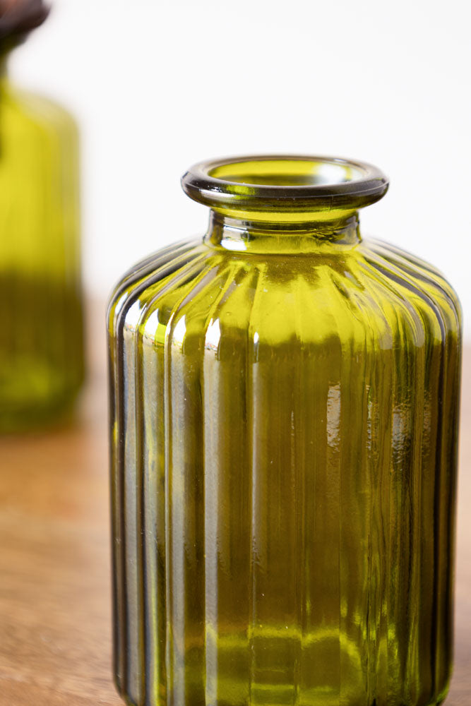 Set of 2 Embossed Glass Bottles in Green