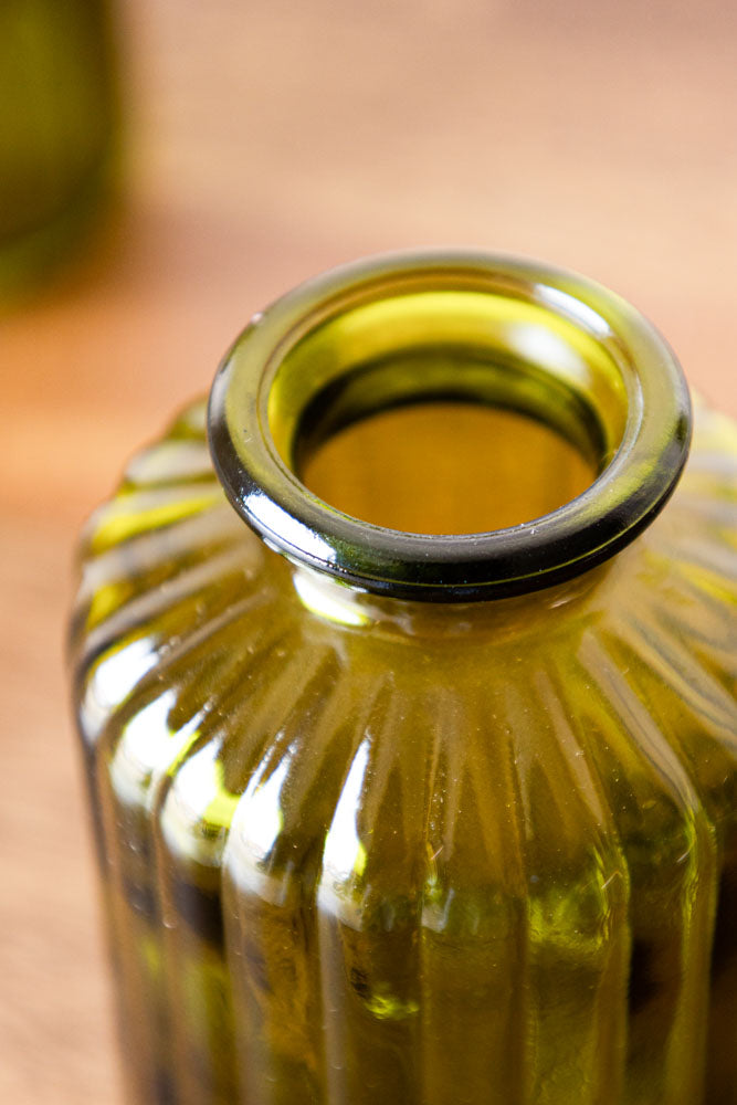 Set of 2 Embossed Glass Bottles in Green