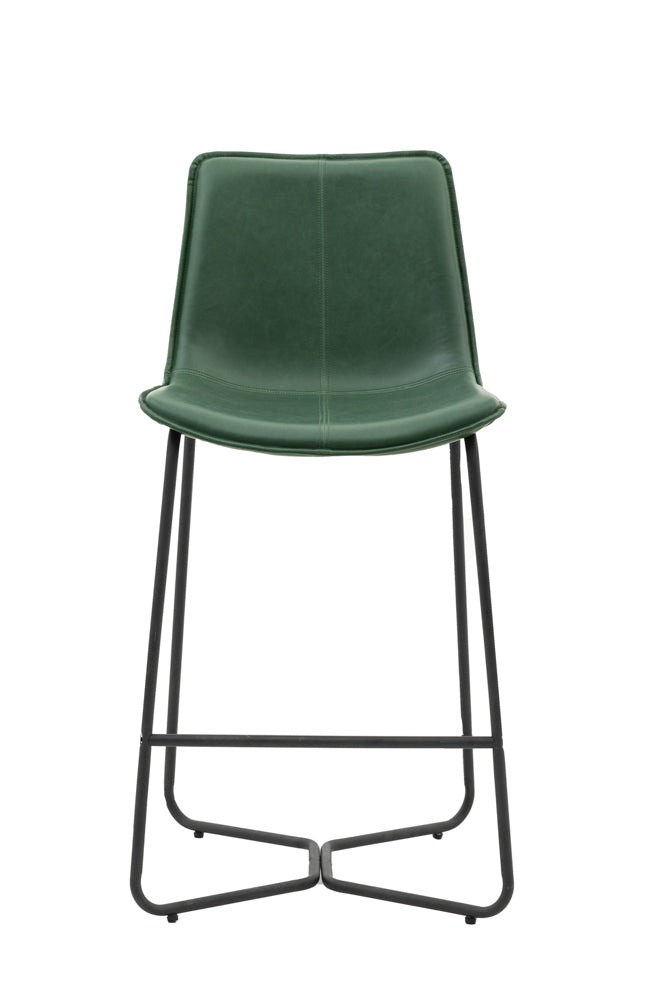 Set of 2 Metal Frame Green Bar Stools